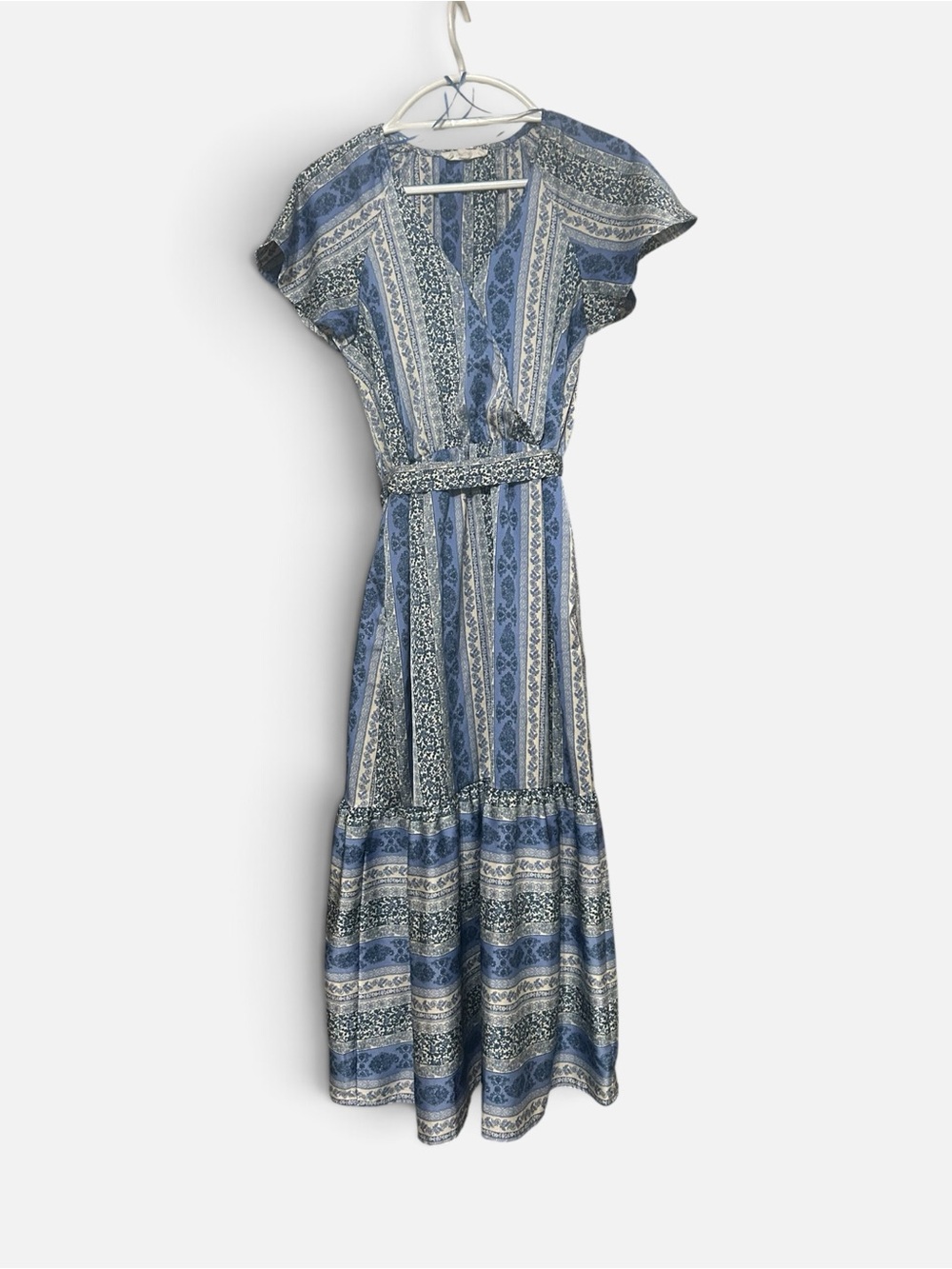 Lucky Brand Blue Floral Tier Front Midi Dress Women’s Size Medium